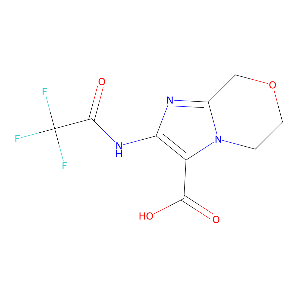 2-(2,2,2-trifluoroacetamido)-5H,6H,8H-imidazo[2,1-c][1,4]oxazine-3-carboxylic acid molecular structure, CAS 2680877-24-9