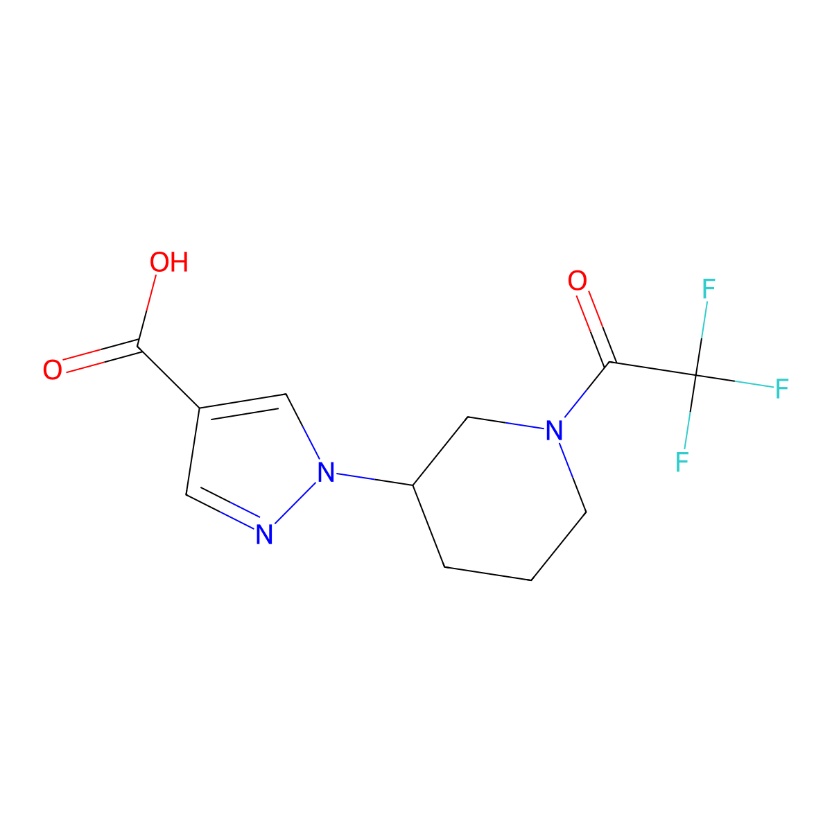 1-[1-(2,2,2-trifluoroacetyl)piperidin-3-yl]-1H-pyrazole-4-carboxylic acid molecular structure, CAS 2680877-37-4