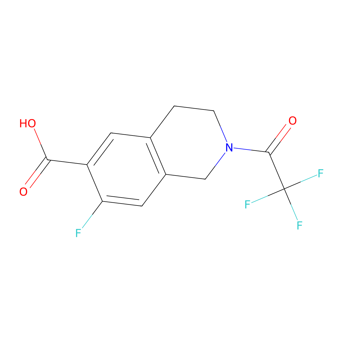 7-Fluoro-2-(2,2,2-trifluoroacetyl)-1,2,3,4-tetrahydroisoquinoline-6-carboxylic acid molecular structure, CAS 2680877-41-0