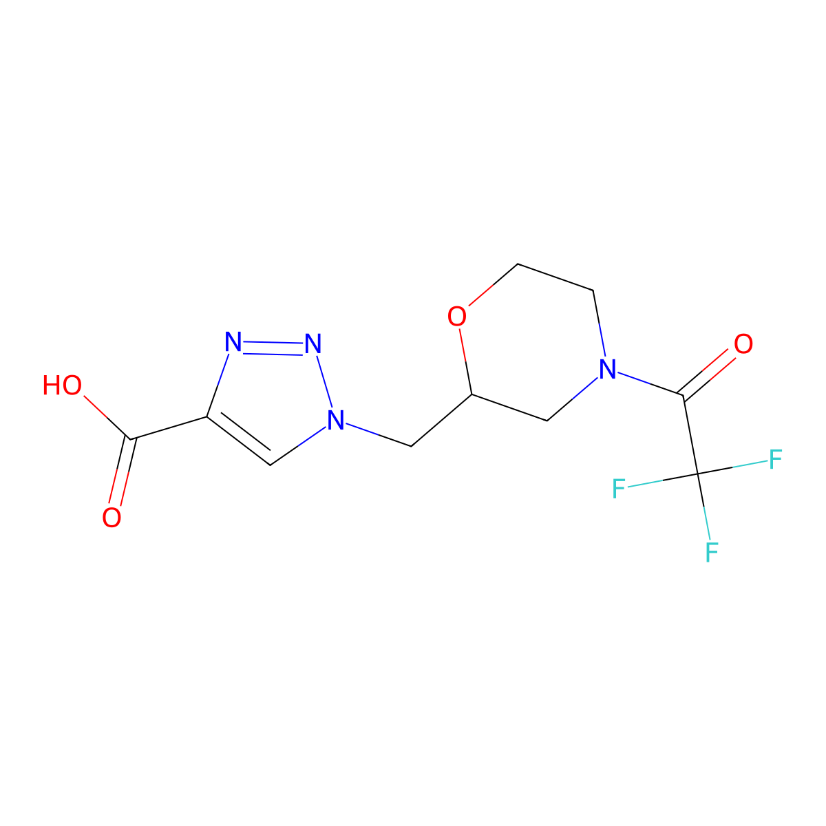 1-{[4-(2,2,2-trifluoroacetyl)morpholin-2-yl]methyl}-1H-1,2,3-triazole-4-carboxylic acid molecular structure, CAS 2680877-43-2