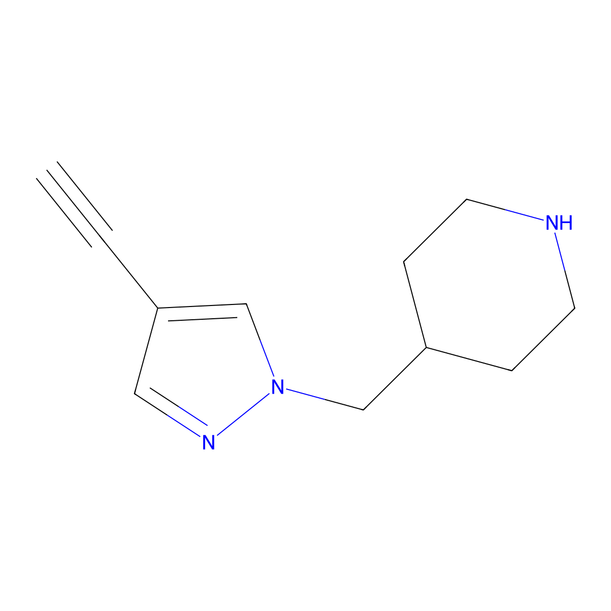 4-[(4-ethynyl-1H-pyrazol-1-yl)methyl]piperidine molecular structure, CAS 2680877-48-7