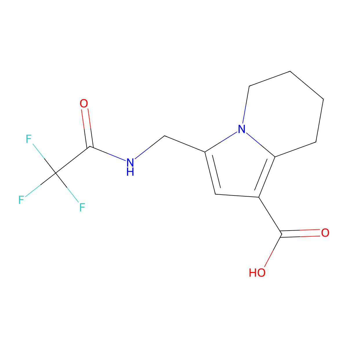 3-[(2,2,2-Trifluoroacetamido)methyl]-5,6,7,8-tetrahydroindolizine-1-carboxylic acid molecular structure, CAS 2680877-54-5