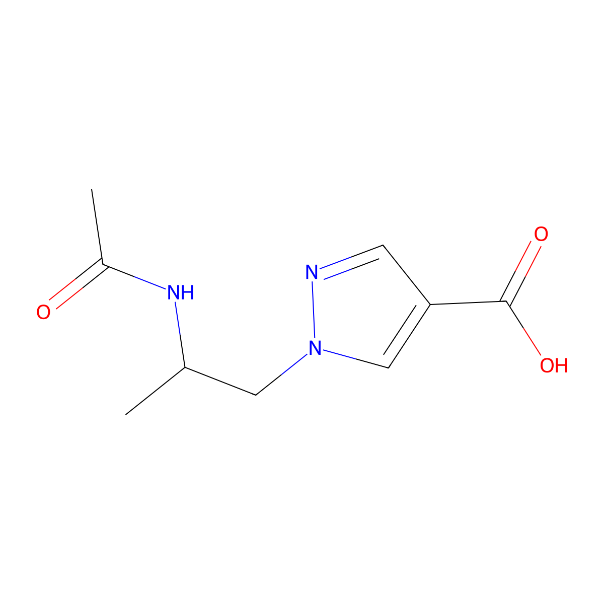 1-(2-acetamidopropyl)-1H-pyrazole-4-carboxylic acid molecular structure, CAS 2680877-57-8