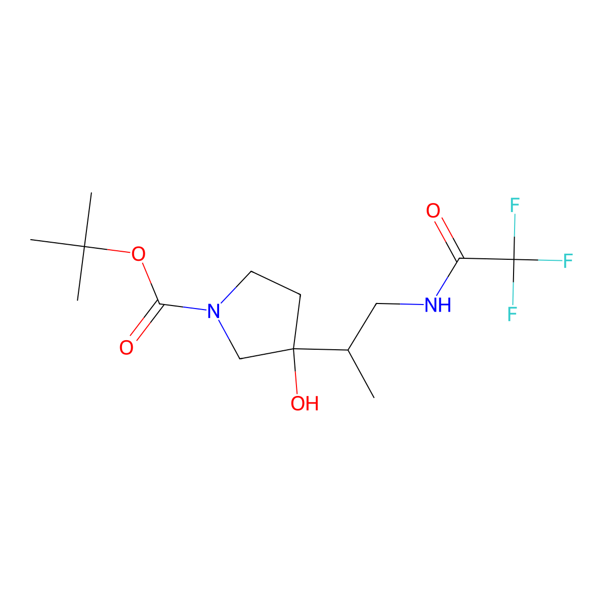 Tert-butyl 3-hydroxy-3-[1-(2,2,2-trifluoroacetamido)propan-2-yl]pyrrolidine-1-carboxylate molecular structure, CAS 2680877-70-5