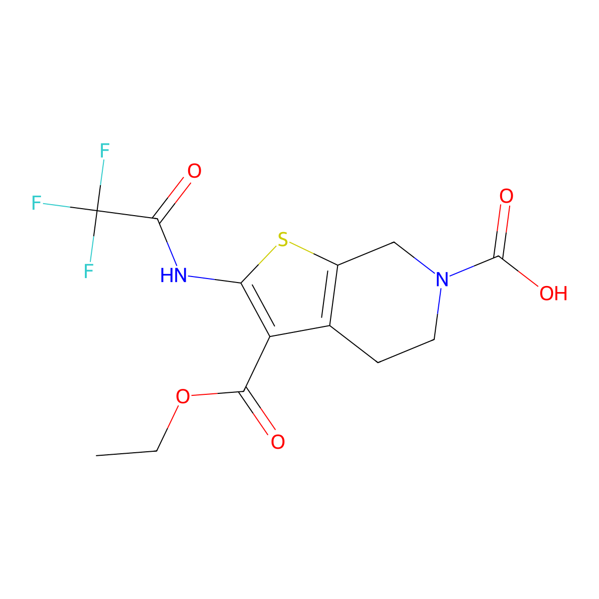 3-(ethoxycarbonyl)-2-(2,2,2-trifluoroacetamido)-4H,5H,6H,7H-thieno[2,3-c]pyridine-6-carboxylic acid molecular structure, CAS 2680877-72-7