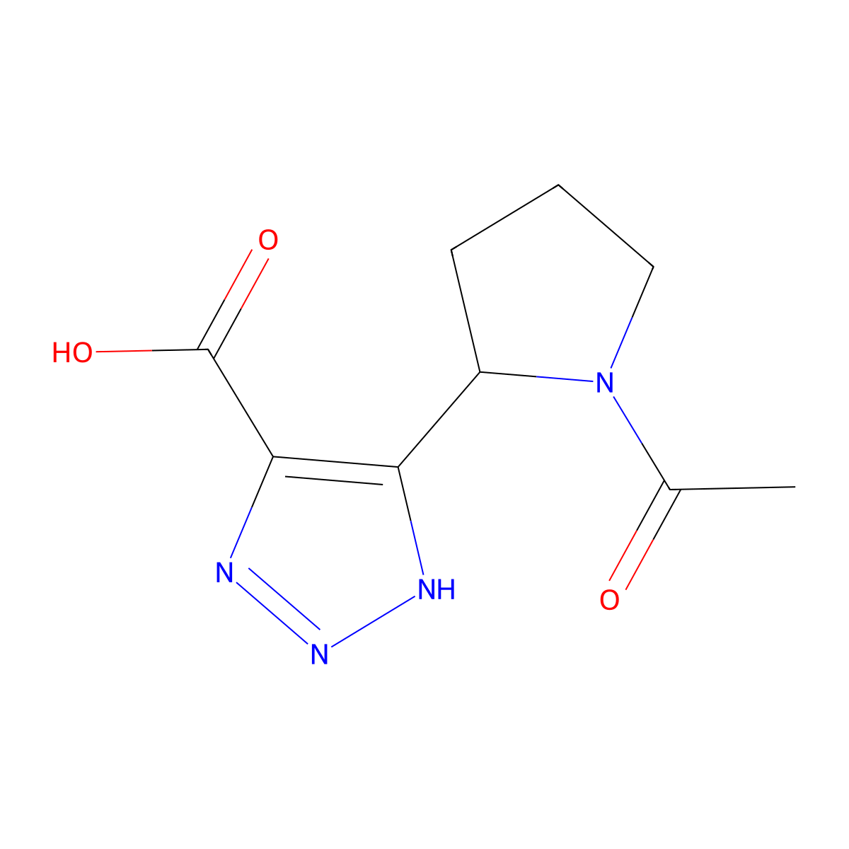 5-(1-acetylpyrrolidin-2-yl)-1H-1,2,3-triazole-4-carboxylic acid molecular structure, CAS 2680877-74-9