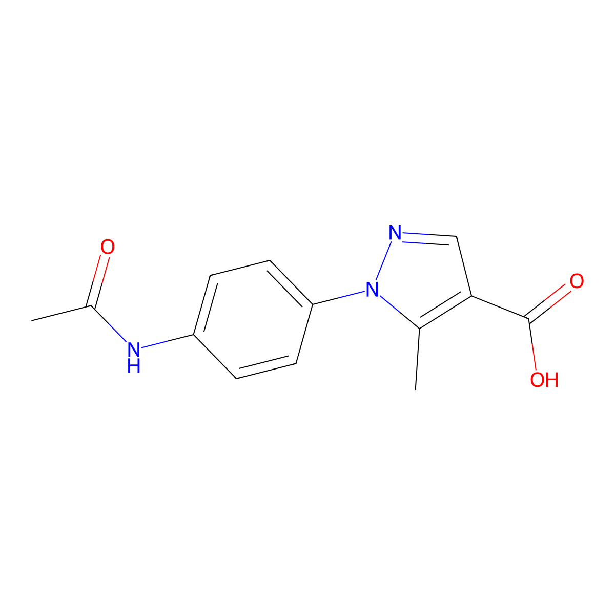 1-(4-acetamidophenyl)-5-methyl-1H-pyrazole-4-carboxylic acid molecular structure, CAS 2680877-91-0