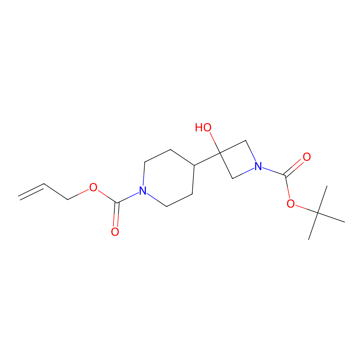 Prop-2-en-1-yl 4-{1-[(tert-butoxy)carbonyl]-3-hydroxyazetidin-3-yl}piperidine-1-carboxylate molecular structure, CAS 2680878-24-2