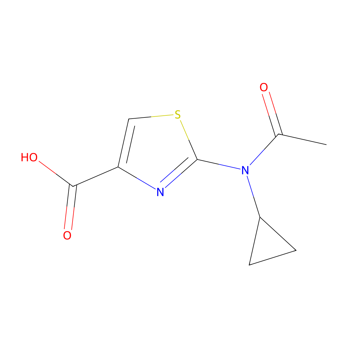 2-(N-cyclopropylacetamido)-1,3-thiazole-4-carboxylic acid molecular structure, CAS 2680878-25-3