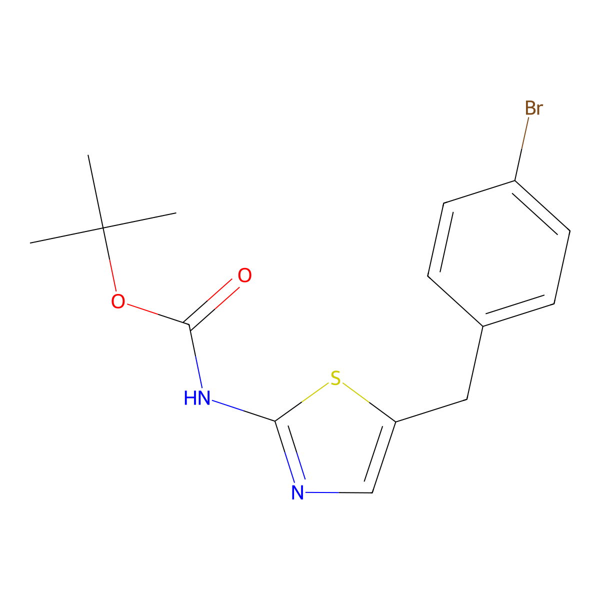 tert-butyl N-{5-[(4-bromophenyl)methyl]-1,3-thiazol-2-yl}carbamate molecular structure, CAS 2680878-31-1