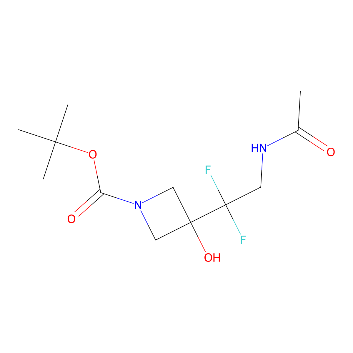 Tert-butyl 3-(2-acetamido-1,1-difluoroethyl)-3-hydroxyazetidine-1-carboxylate molecular structure, CAS 2680878-41-3