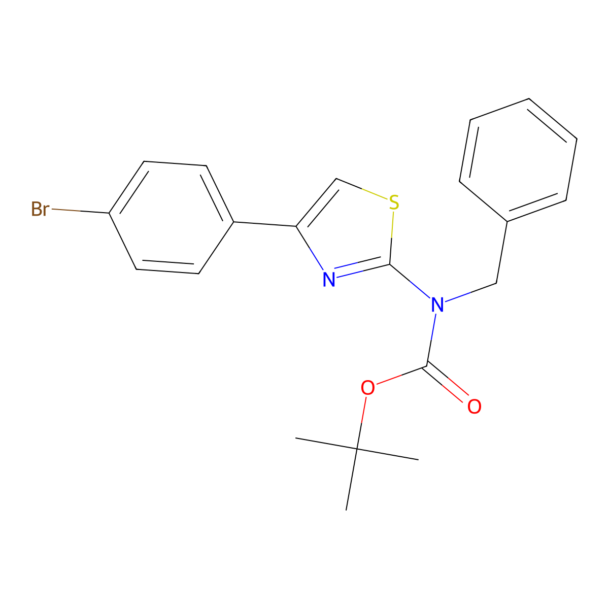 tert-butyl N-benzyl-N-[4-(4-bromophenyl)-1,3-thiazol-2-yl]carbamate molecular structure, CAS 2680878-44-6