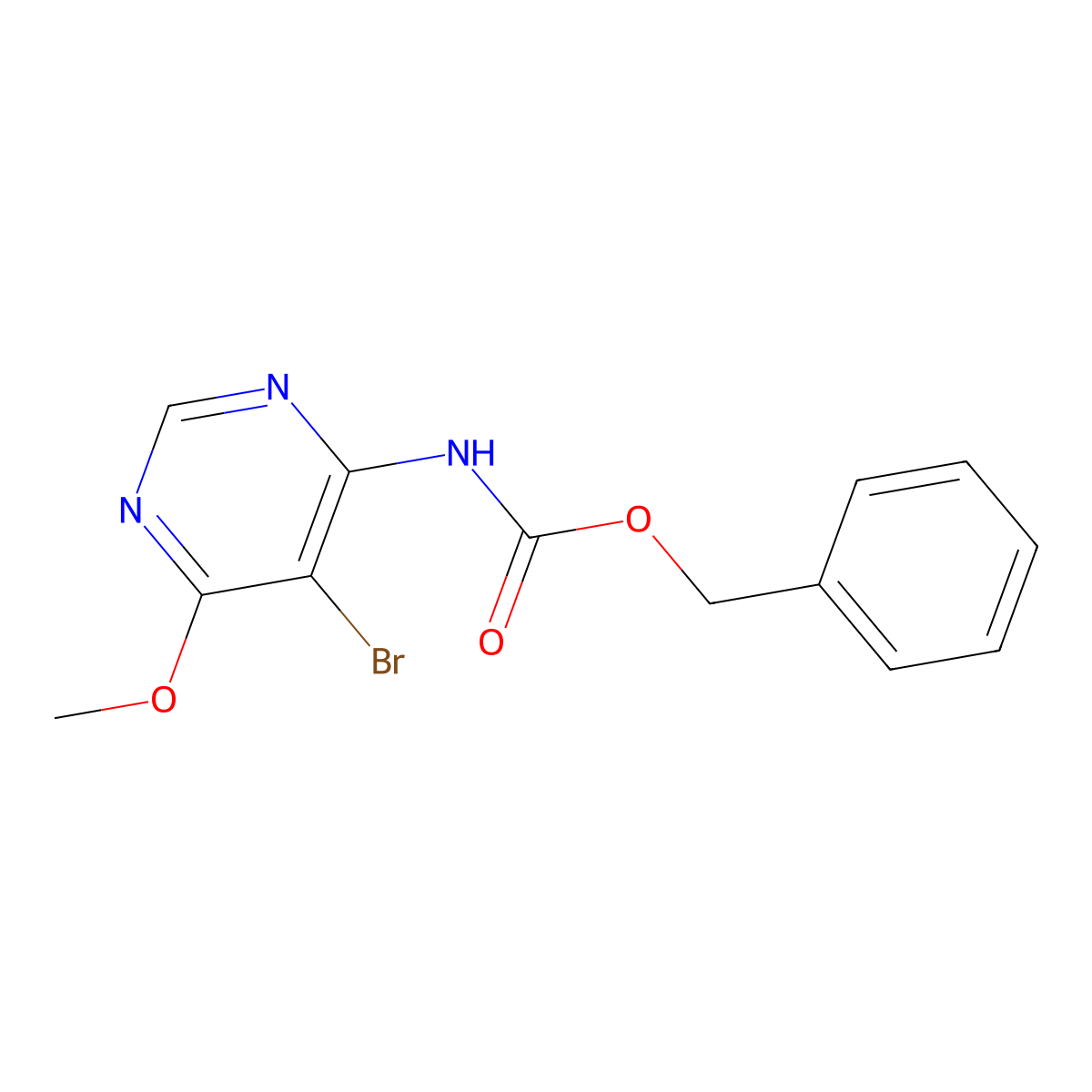 benzyl N-(5-bromo-6-methoxypyrimidin-4-yl)carbamate molecular structure, CAS 2680878-49-1