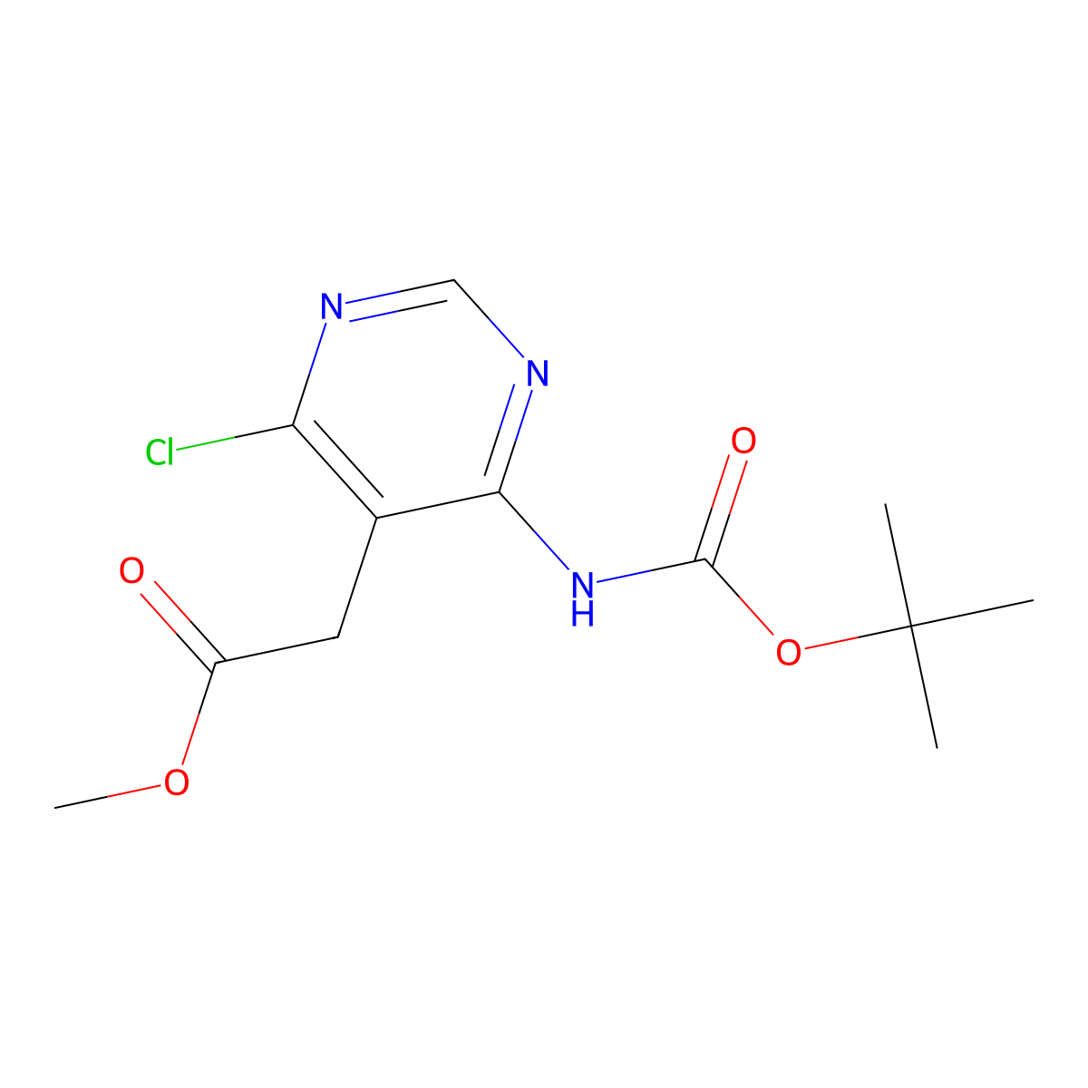 Methyl 2-(4-{[(tert-butoxy)carbonyl]amino}-6-chloropyrimidin-5-yl)acetate molecular structure, CAS 2680878-61-7