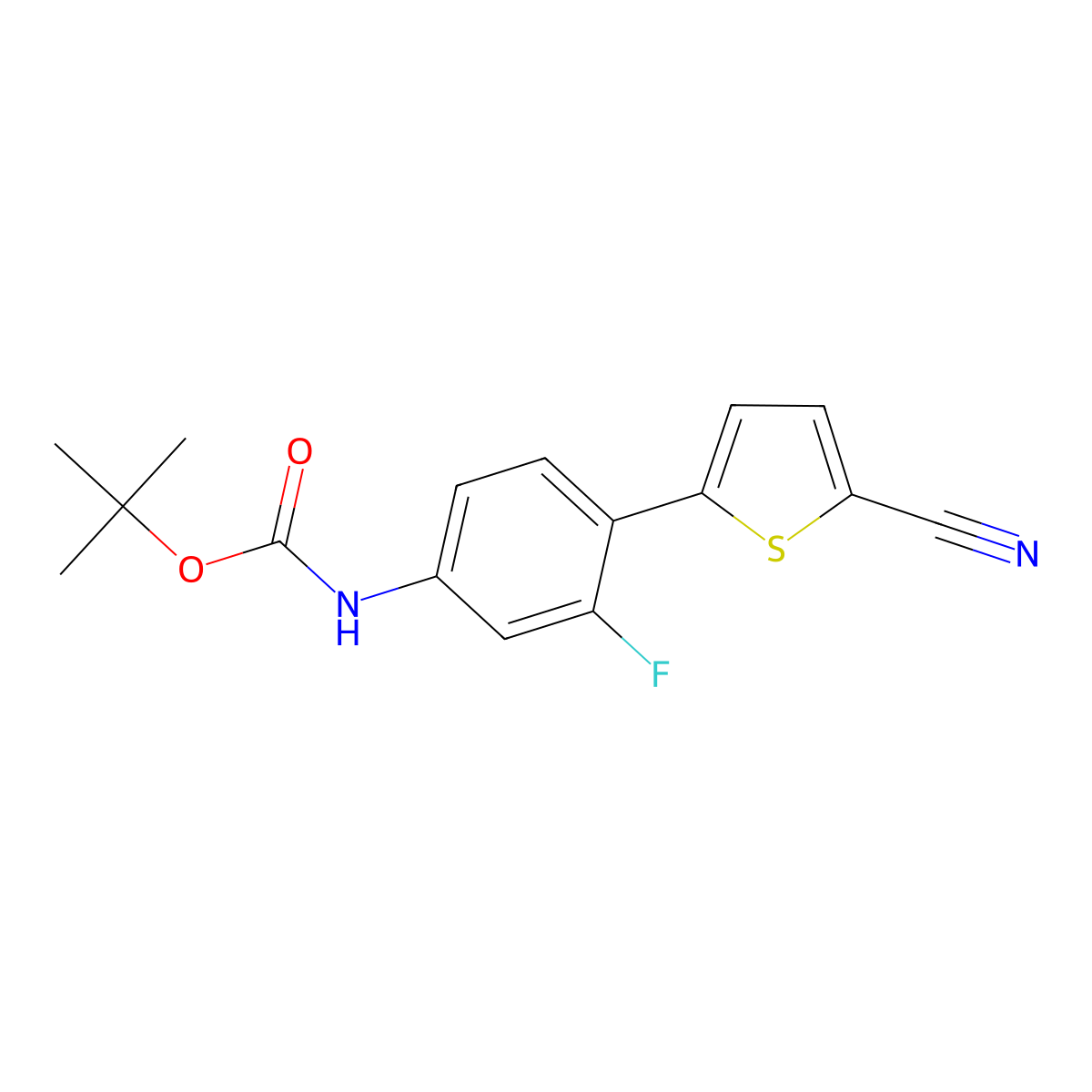 tert-butyl N-[4-(5-cyanothiophen-2-yl)-3-fluorophenyl]carbamate molecular structure, CAS 2680878-64-0