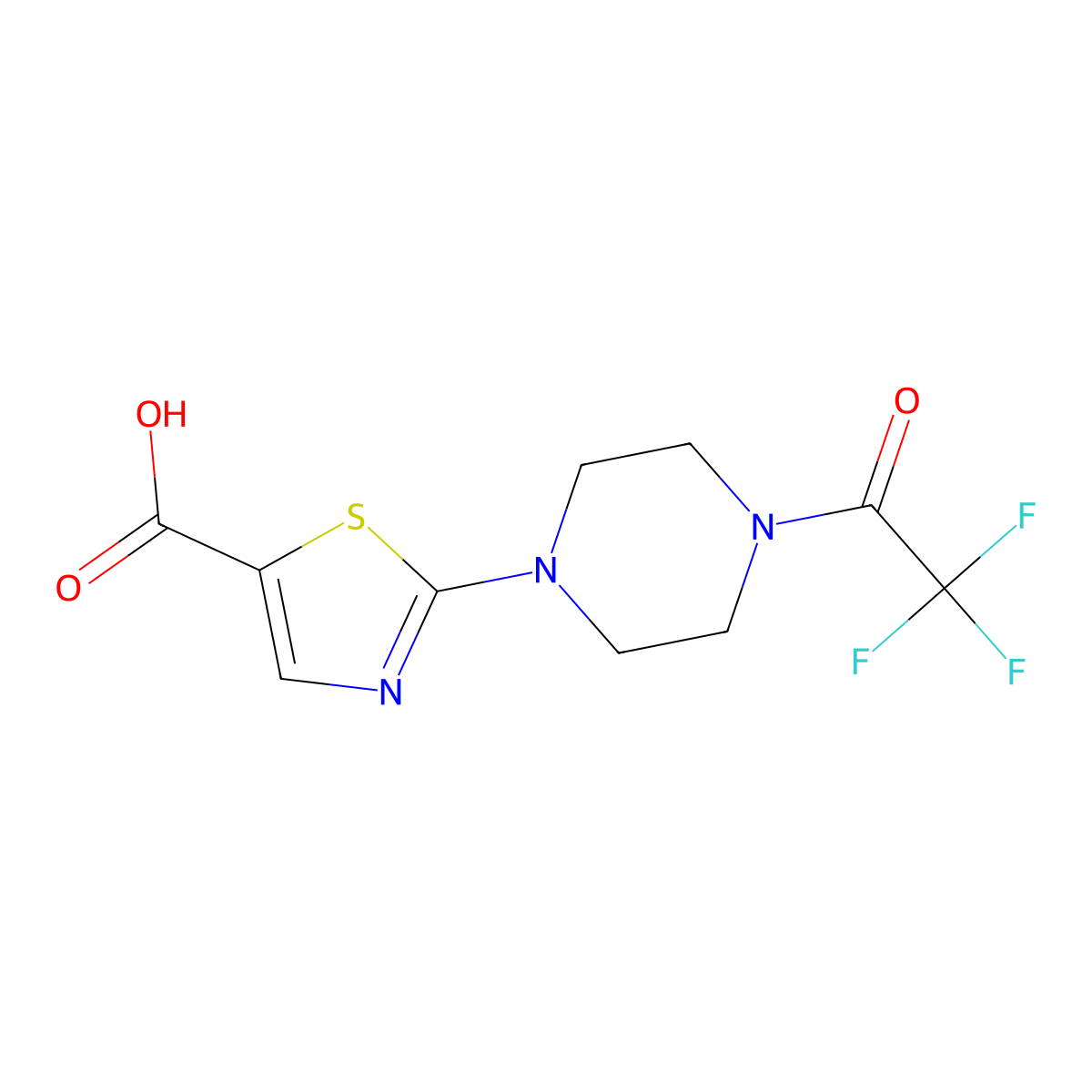 2-[4-(2,2,2-Trifluoroacetyl)piperazin-1-yl]-1,3-thiazole-5-carboxylic acid molecular structure, CAS 2680878-83-3