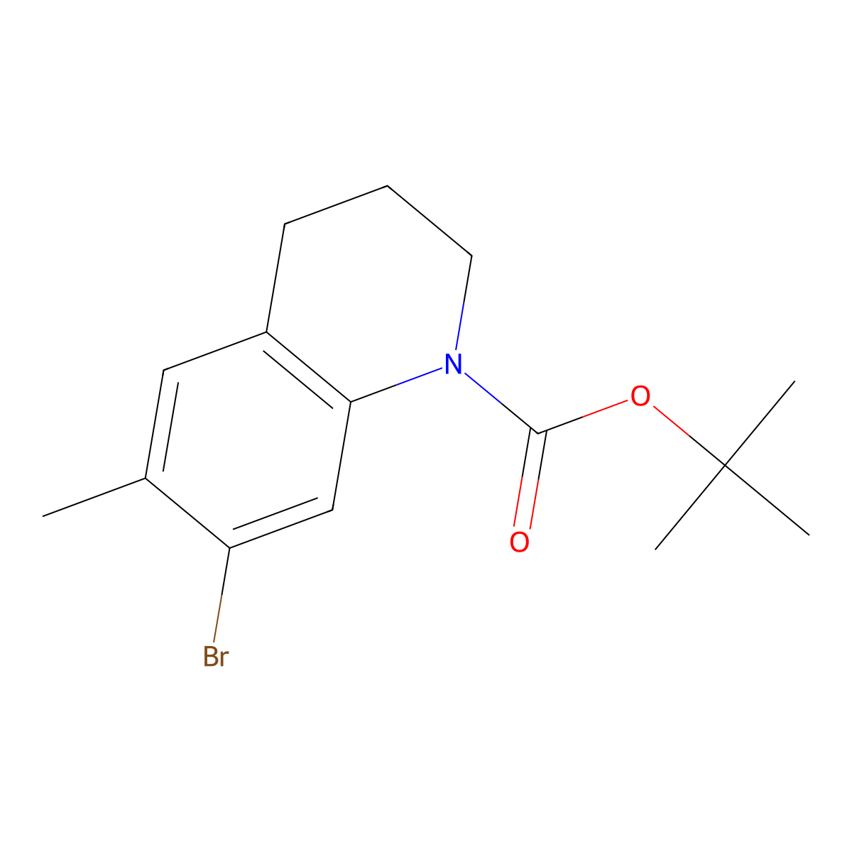 Tert-butyl 7-bromo-6-methyl-1,2,3,4-tetrahydroquinoline-1-carboxylate molecular structure, CAS 2680879-23-4