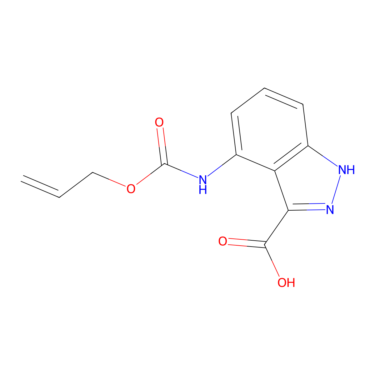 4-{[(prop-2-en-1-yloxy)carbonyl]amino}-1H-indazole-3-carboxylic acid molecular structure, CAS 2680879-32-5