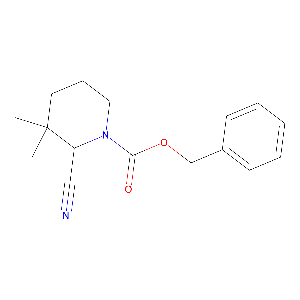 Benzyl 2-cyano-3,3-dimethylpiperidine-1-carboxylate molecular structure, CAS 2680879-34-7