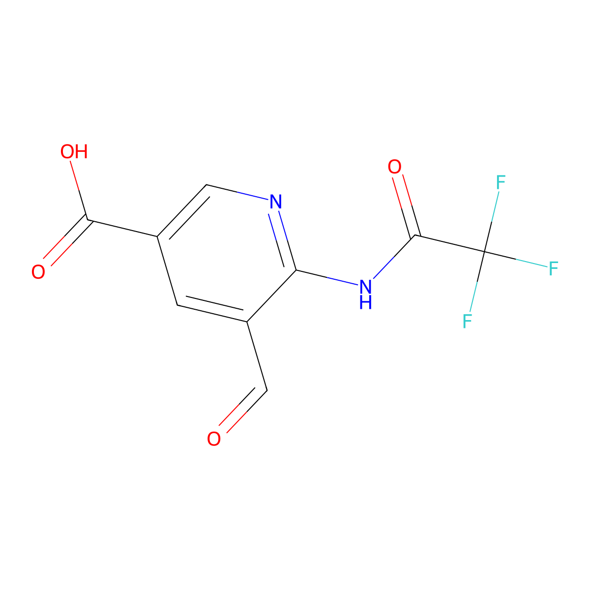 5-Formyl-6-(2,2,2-trifluoroacetamido)pyridine-3-carboxylic acid molecular structure, CAS 2680879-58-5