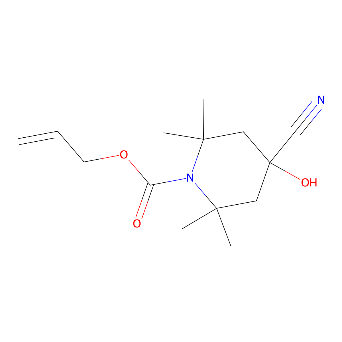 Prop-2-en-1-yl 4-cyano-4-hydroxy-2,2,6,6-tetramethylpiperidine-1-carboxylate molecular structure, CAS 2680879-64-3