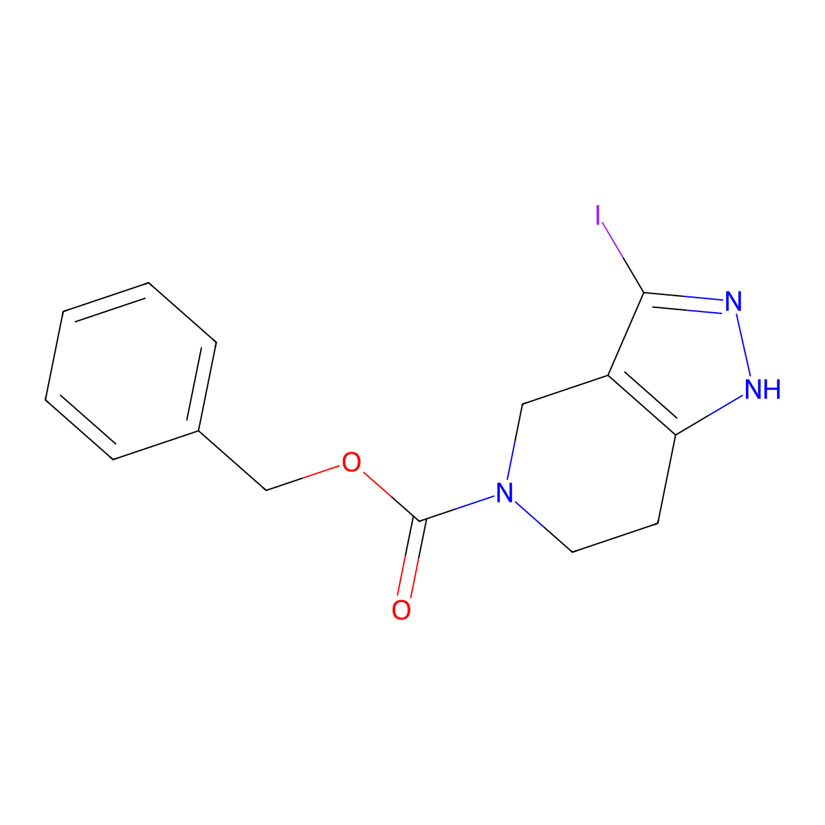 benzyl 3-iodo-1H,4H,5H,6H,7H-pyrazolo[4,3-c]pyridine-5-carboxylate molecular structure, CAS 2680879-72-3