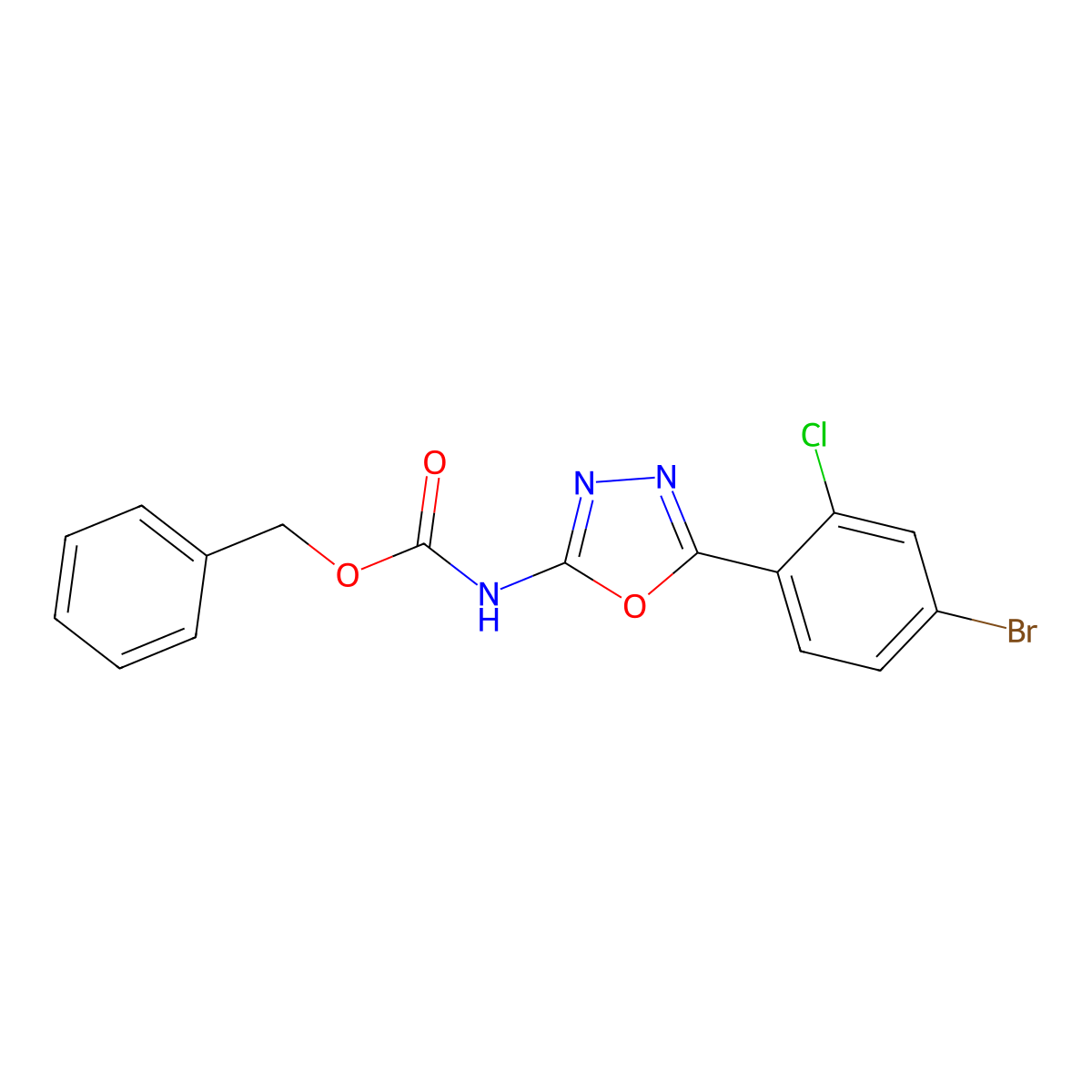 benzyl N-[5-(4-bromo-2-chlorophenyl)-1,3,4-oxadiazol-2-yl]carbamate molecular structure, CAS 2680879-75-6