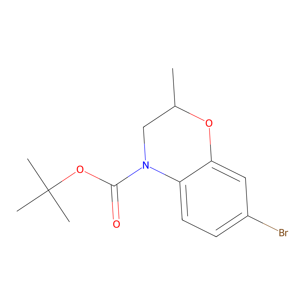 tert-butyl 7-bromo-2-methyl-3,4-dihydro-2H-1,4-benzoxazine-4-carboxylate molecular structure, CAS 2680879-79-0