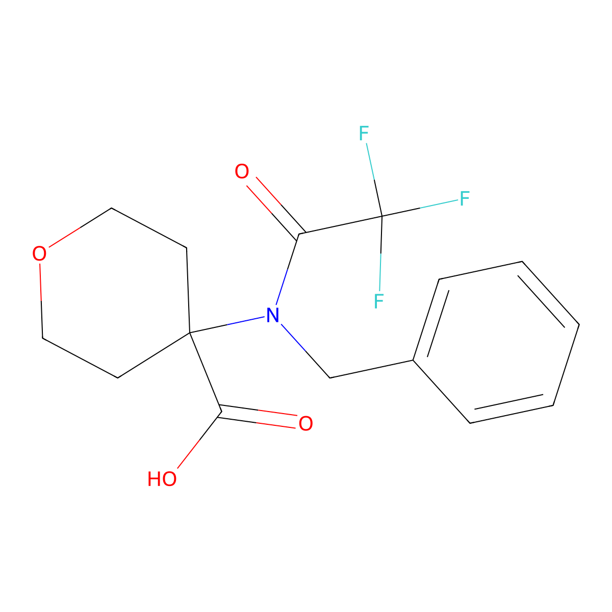 4-(N-benzyl-2,2,2-trifluoroacetamido)oxane-4-carboxylic acid molecular structure, CAS 2680879-85-8