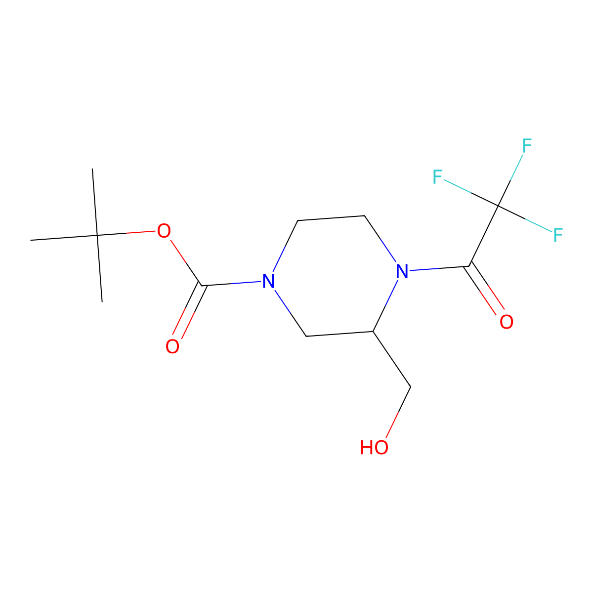Tert-butyl 3-(hydroxymethyl)-4-(trifluoroacetyl)piperazine-1-carboxylate molecular structure, CAS 2680879-86-9