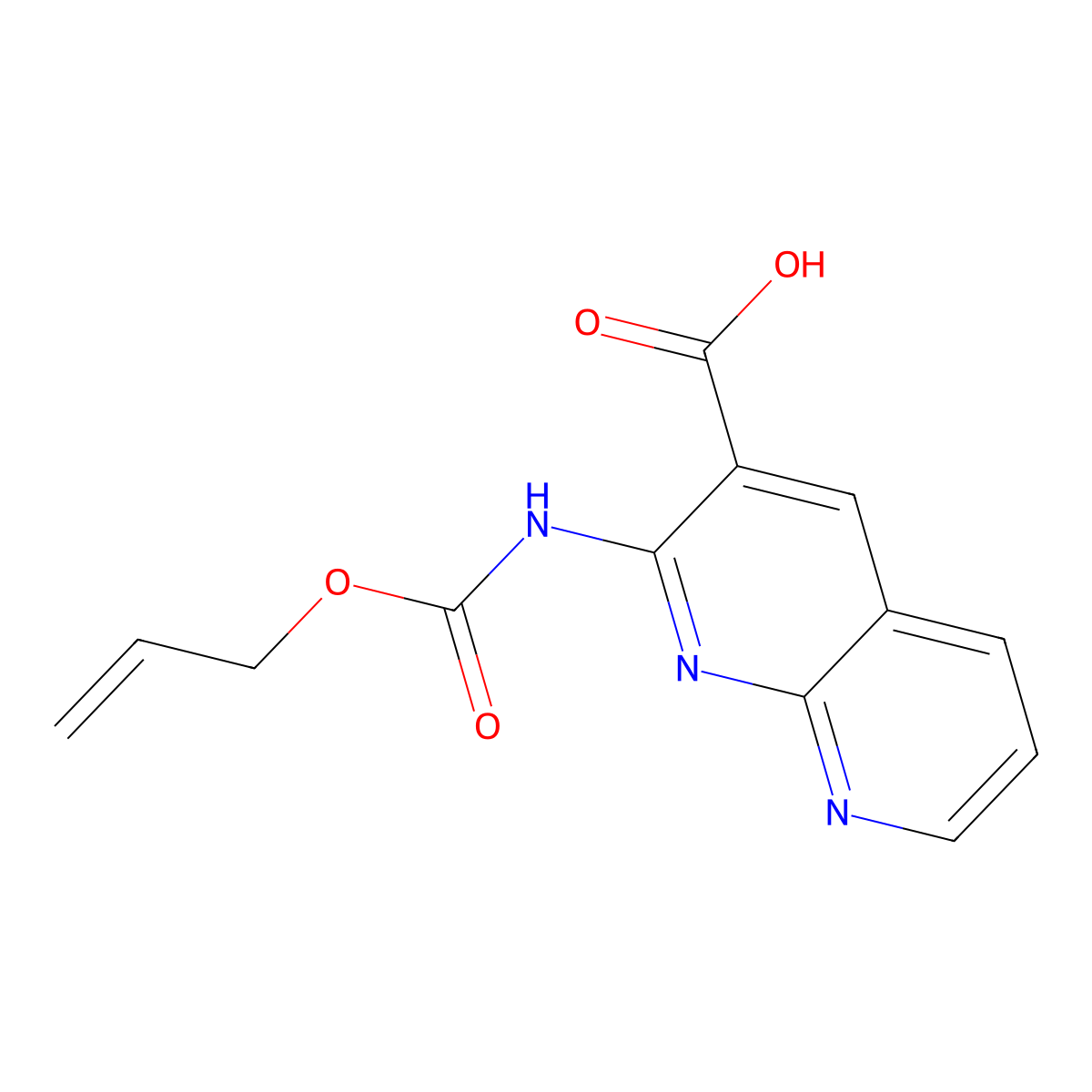 2-{[(Prop-2-en-1-yloxy)carbonyl]amino}-1,8-naphthyridine-3-carboxylic acid molecular structure, CAS 2680879-89-2