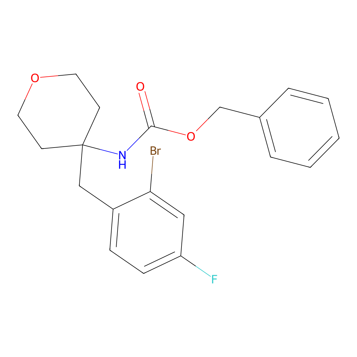 benzyl N-{4-[(2-bromo-4-fluorophenyl)methyl]oxan-4-yl}carbamate molecular structure, CAS 2680879-99-4