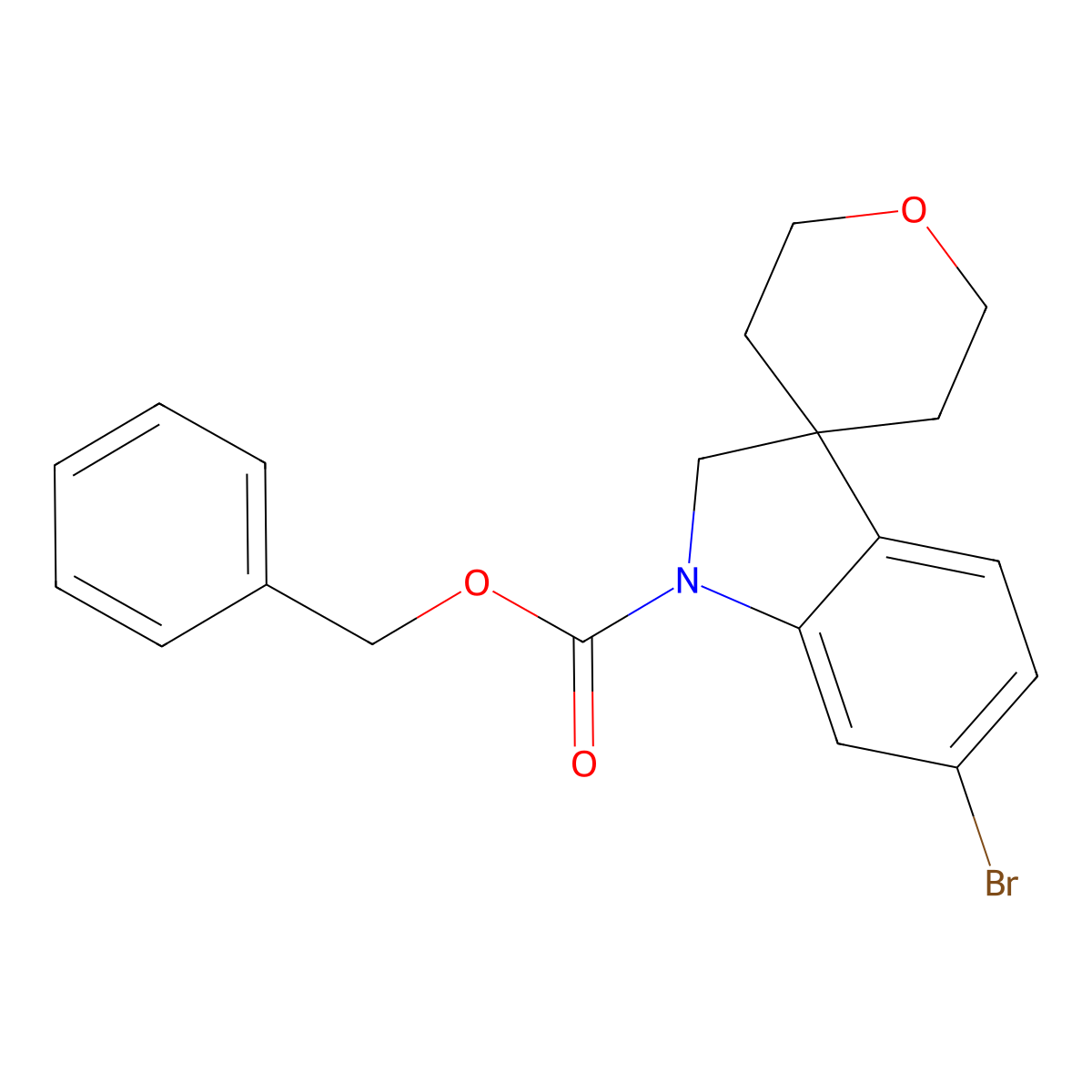 Benzyl 6-bromo-1,2-dihydrospiro[indole-3,4'-oxane]-1-carboxylate molecular structure, CAS 2680880-14-0