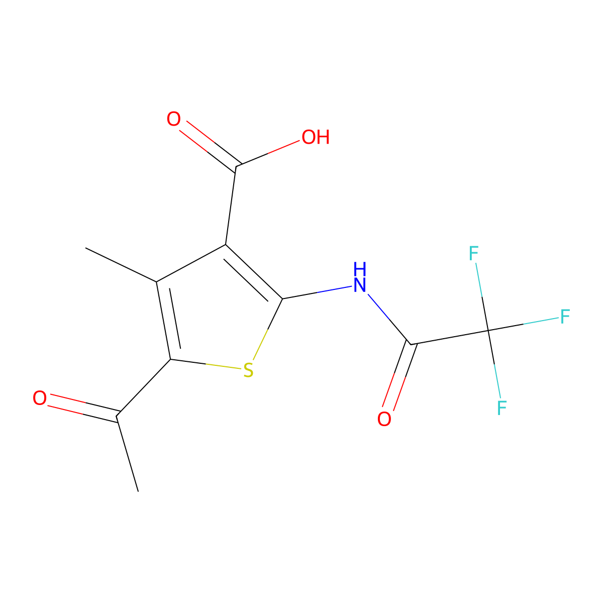 5-Acetyl-4-methyl-2-(2,2,2-trifluoroacetamido)thiophene-3-carboxylic acid molecular structure, CAS 2680880-25-3