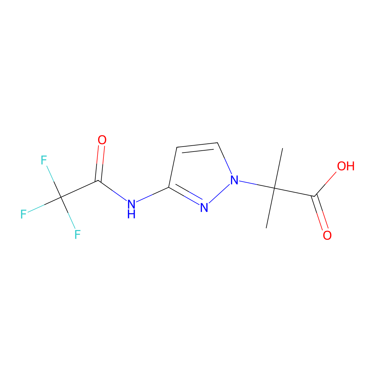 2-methyl-2-[3-(trifluoroacetamido)-1H-pyrazol-1-yl]propanoic acid molecular structure, CAS 2680880-27-5
