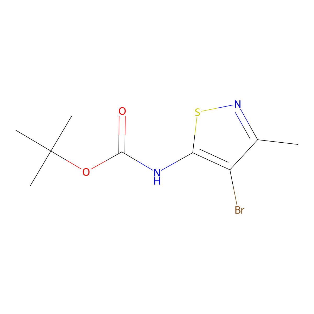 tert-butyl N-(4-bromo-3-methyl-1,2-thiazol-5-yl)carbamate molecular structure, CAS 2680880-35-5
