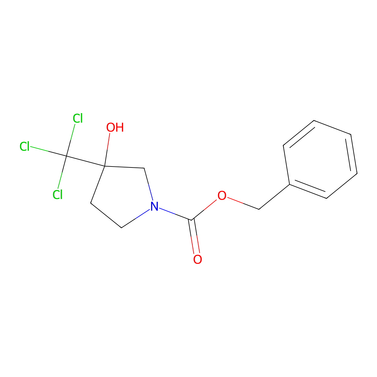 Benzyl 3-hydroxy-3-(trichloromethyl)pyrrolidine-1-carboxylate molecular structure, CAS 2680880-39-9