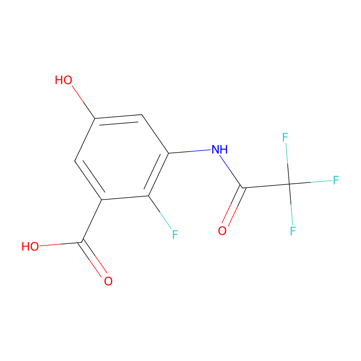 2-Fluoro-5-hydroxy-3-(2,2,2-trifluoroacetamido)benzoic acid molecular structure, CAS 2680880-47-9