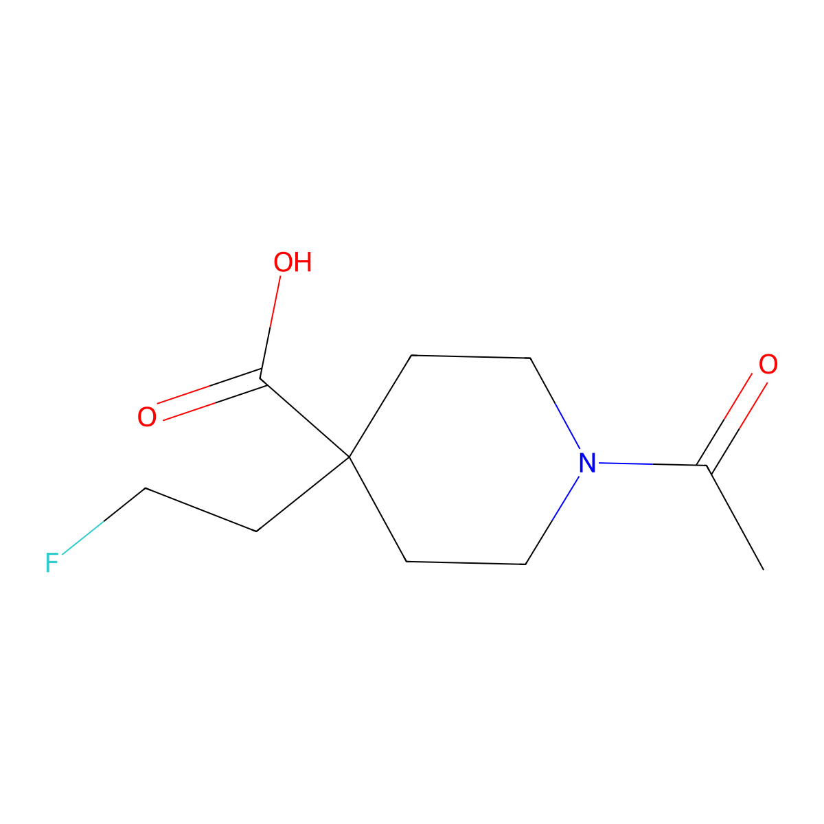 1-Acetyl-4-(2-fluoroethyl)piperidine-4-carboxylic acid molecular structure, CAS 2680880-56-0