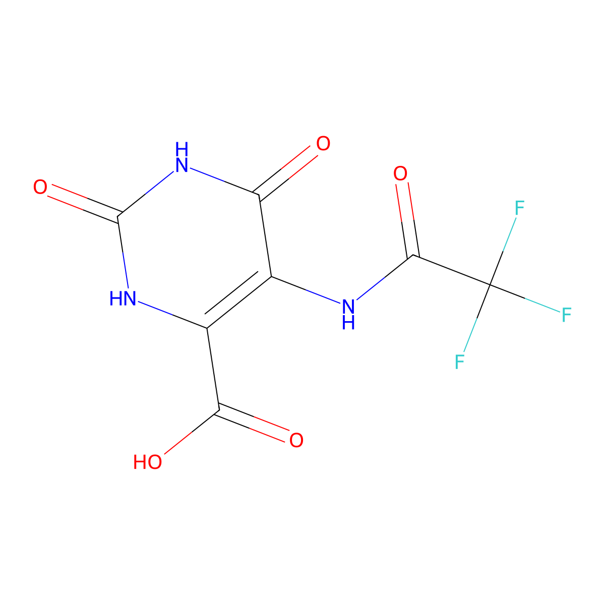 2,6-Dioxo-5-(2,2,2-trifluoroacetamido)-1,2,3,6-tetrahydropyrimidine-4-carboxylic acid molecular structure, CAS 2680880-59-3