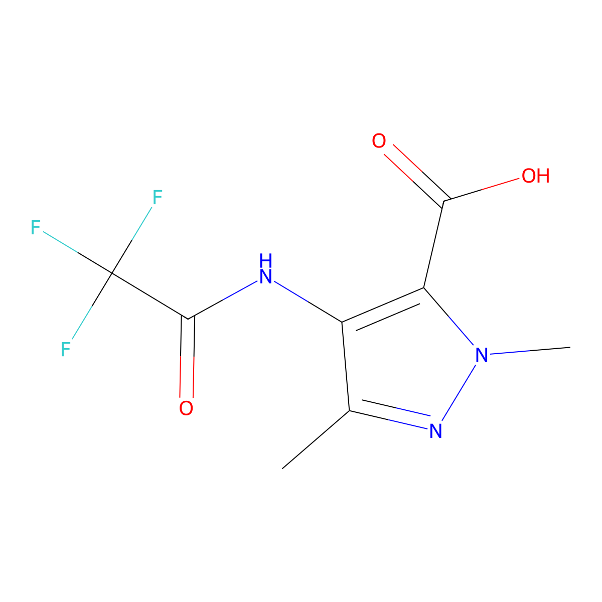 1,3-dimethyl-4-(2,2,2-trifluoroacetamido)-1H-pyrazole-5-carboxylic acid molecular structure, CAS 2680880-66-2