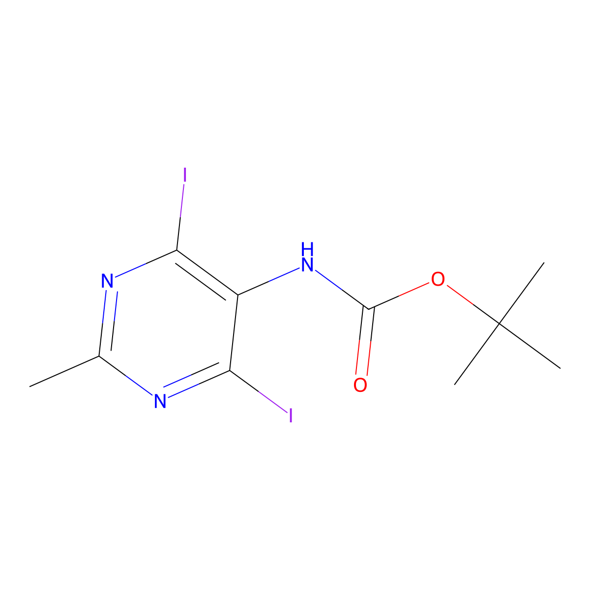 tert-butyl N-(4,6-diiodo-2-methylpyrimidin-5-yl)carbamate molecular structure, CAS 2680880-67-3
