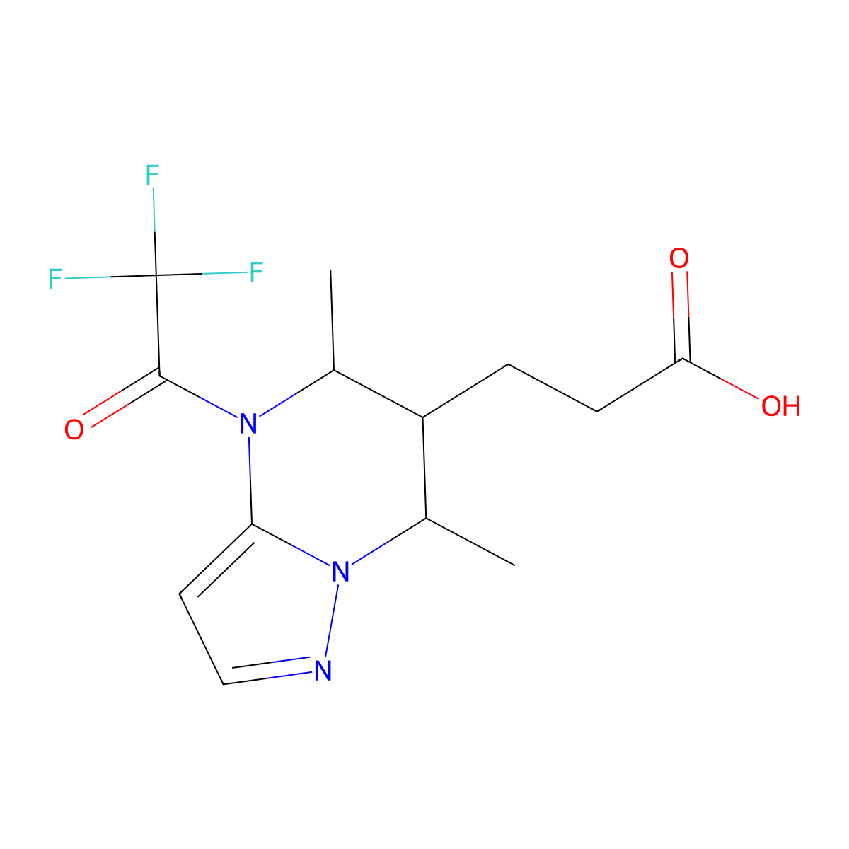 3-[5,7-dimethyl-4-(2,2,2-trifluoroacetyl)-4H,5H,6H,7H-pyrazolo[1,5-a]pyrimidin-6-yl]propanoic acid molecular structure, CAS 2680880-69-5