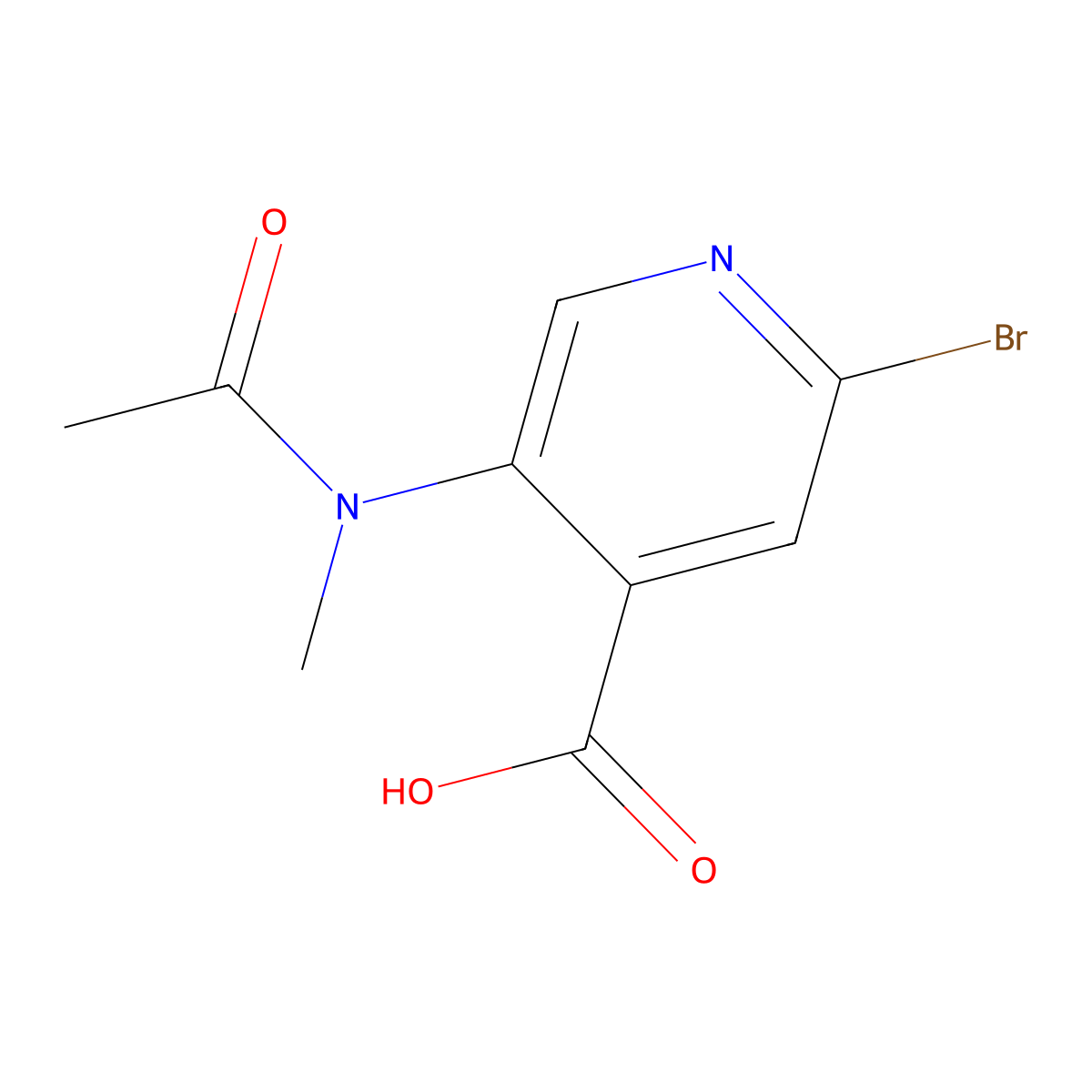 2-bromo-5-(N-methylacetamido)pyridine-4-carboxylic acid molecular structure, CAS 2680880-76-4