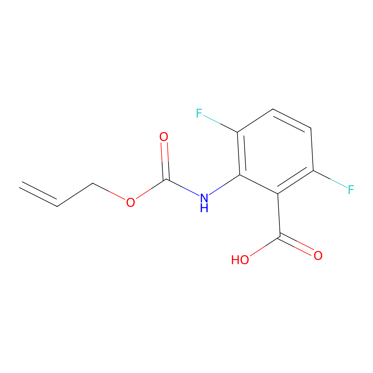 3,6-Difluoro-2-{[(prop-2-en-1-yloxy)carbonyl]amino}benzoic acid molecular structure, CAS 2680880-80-0