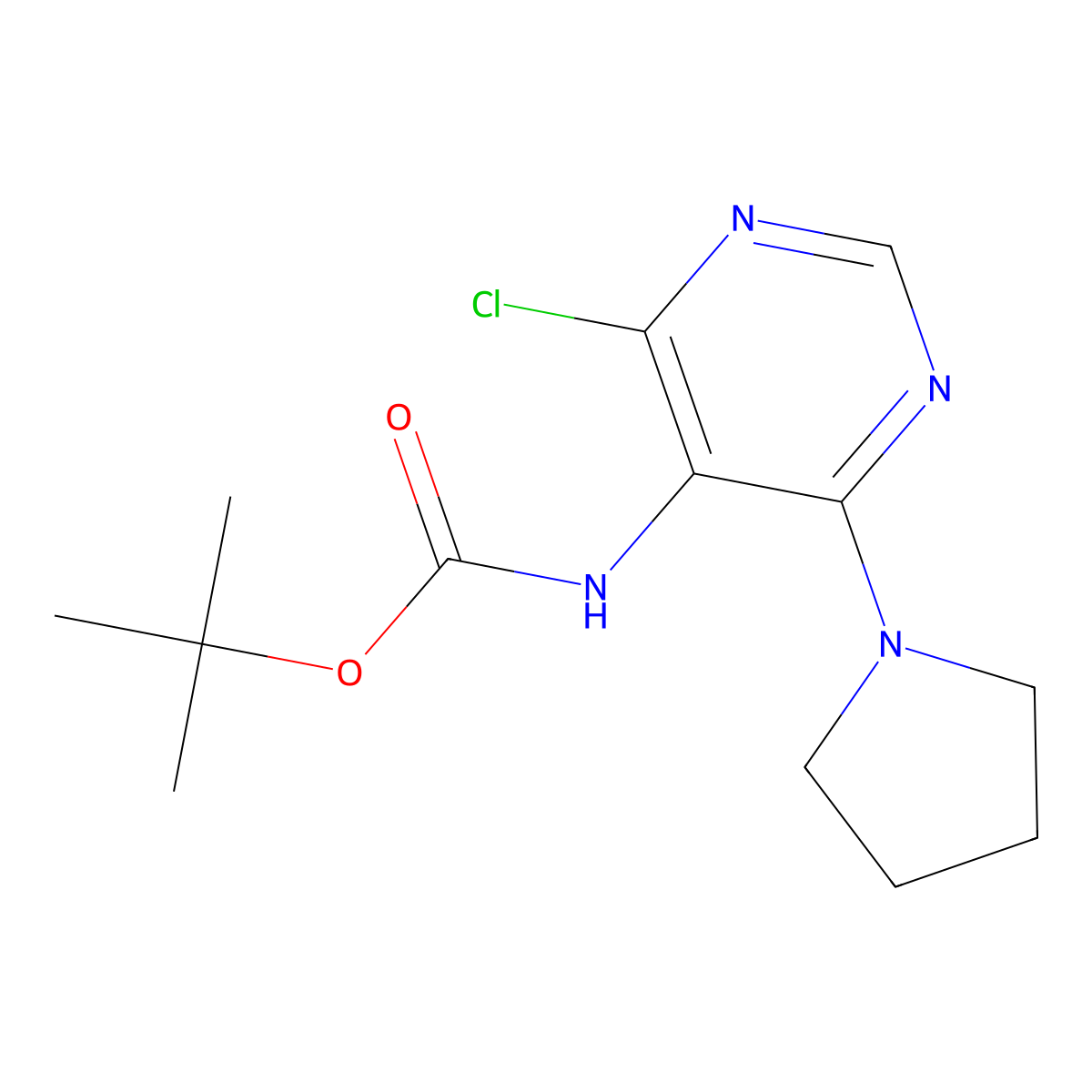 tert-butyl N-[4-chloro-6-(pyrrolidin-1-yl)pyrimidin-5-yl]carbamate molecular structure, CAS 2680880-88-8