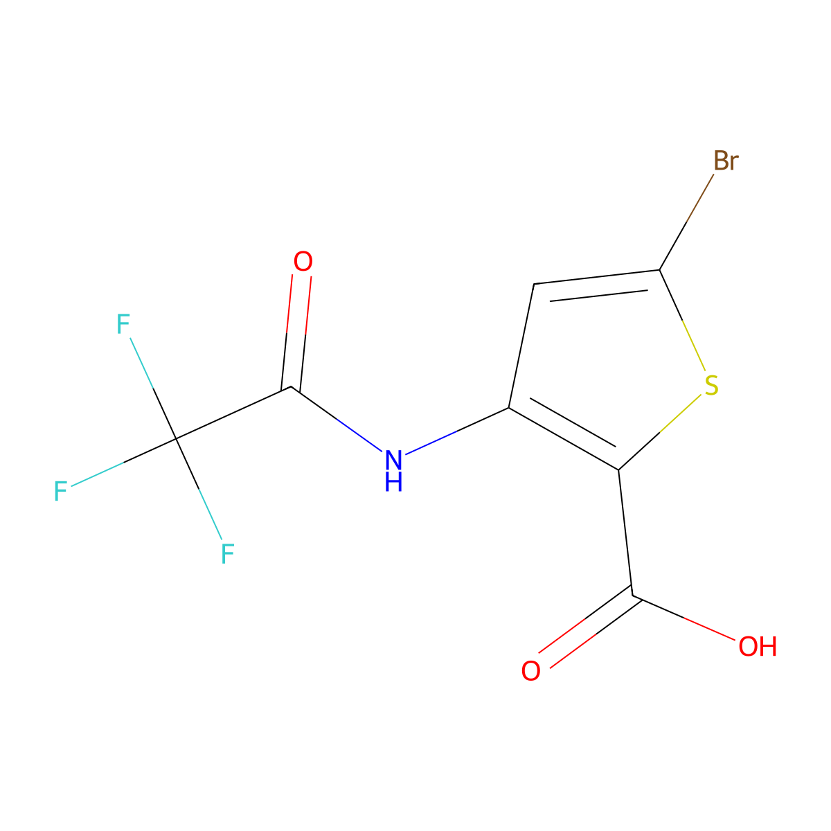 5-Bromo-3-(2,2,2-trifluoroacetamido)thiophene-2-carboxylic acid molecular structure, CAS 2680881-00-7