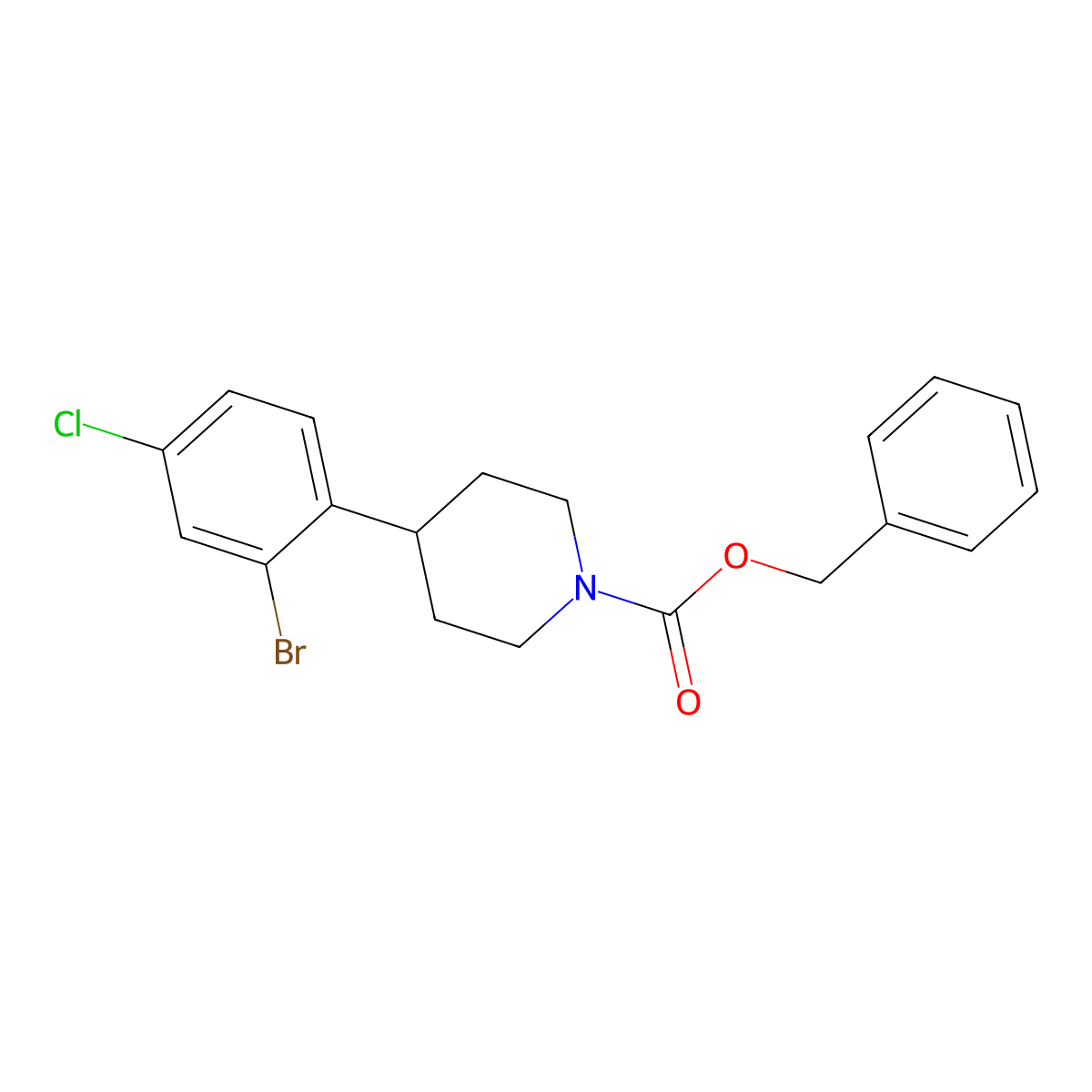 Benzyl 4-(2-bromo-4-chlorophenyl)piperidine-1-carboxylate molecular structure, CAS 2680881-12-1