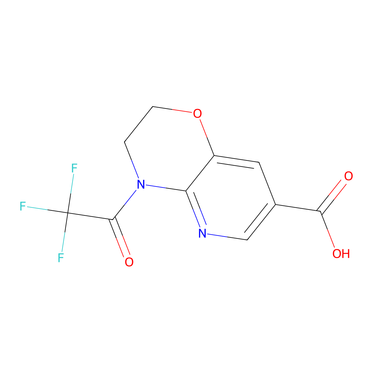 4-(2,2,2-trifluoroacetyl)-2H,3H,4H-pyrido[3,2-b][1,4]oxazine-7-carboxylic acid molecular structure, CAS 2680881-29-0