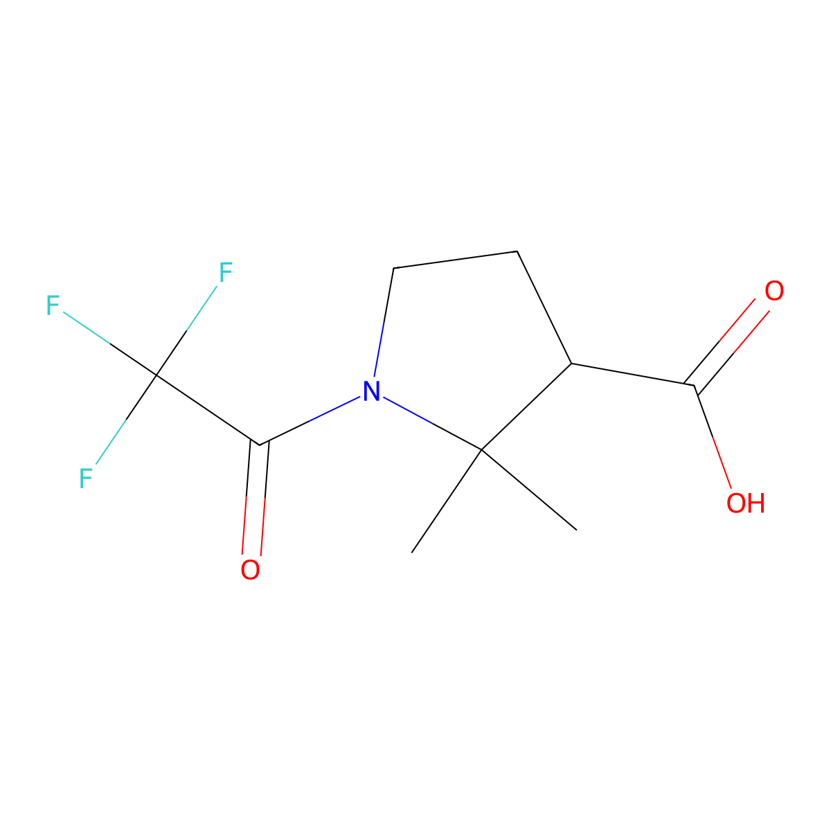 2,2-Dimethyl-1-(trifluoroacetyl)pyrrolidine-3-carboxylic acid molecular structure, CAS 2680881-43-8